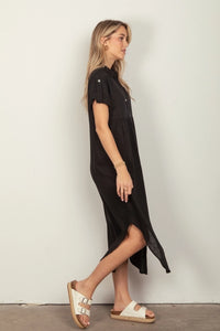 Black Linen Midi Dress