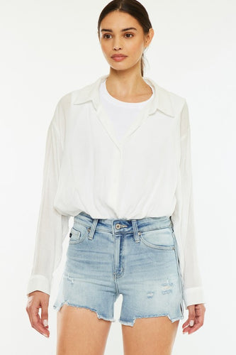 Kancan Light Wash Frayed Denim Shorts