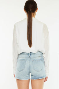 Kancan Light Wash Frayed Denim Shorts