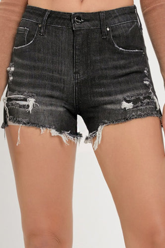 Risen Black Distressed Denim Shorts