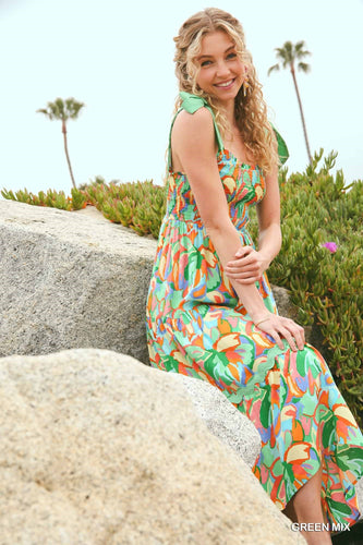 Green Abstract Tie Maxi Dress
