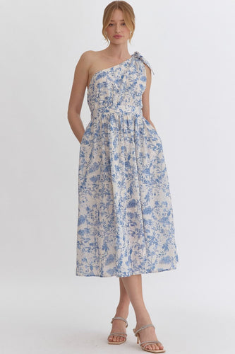 Blue Eyelet Floral Midi Dress