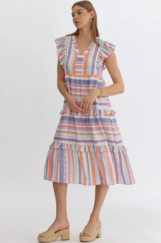 Orange Multi Stripe Midi Dress