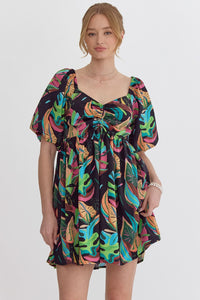 Black Tropical Floral Dress