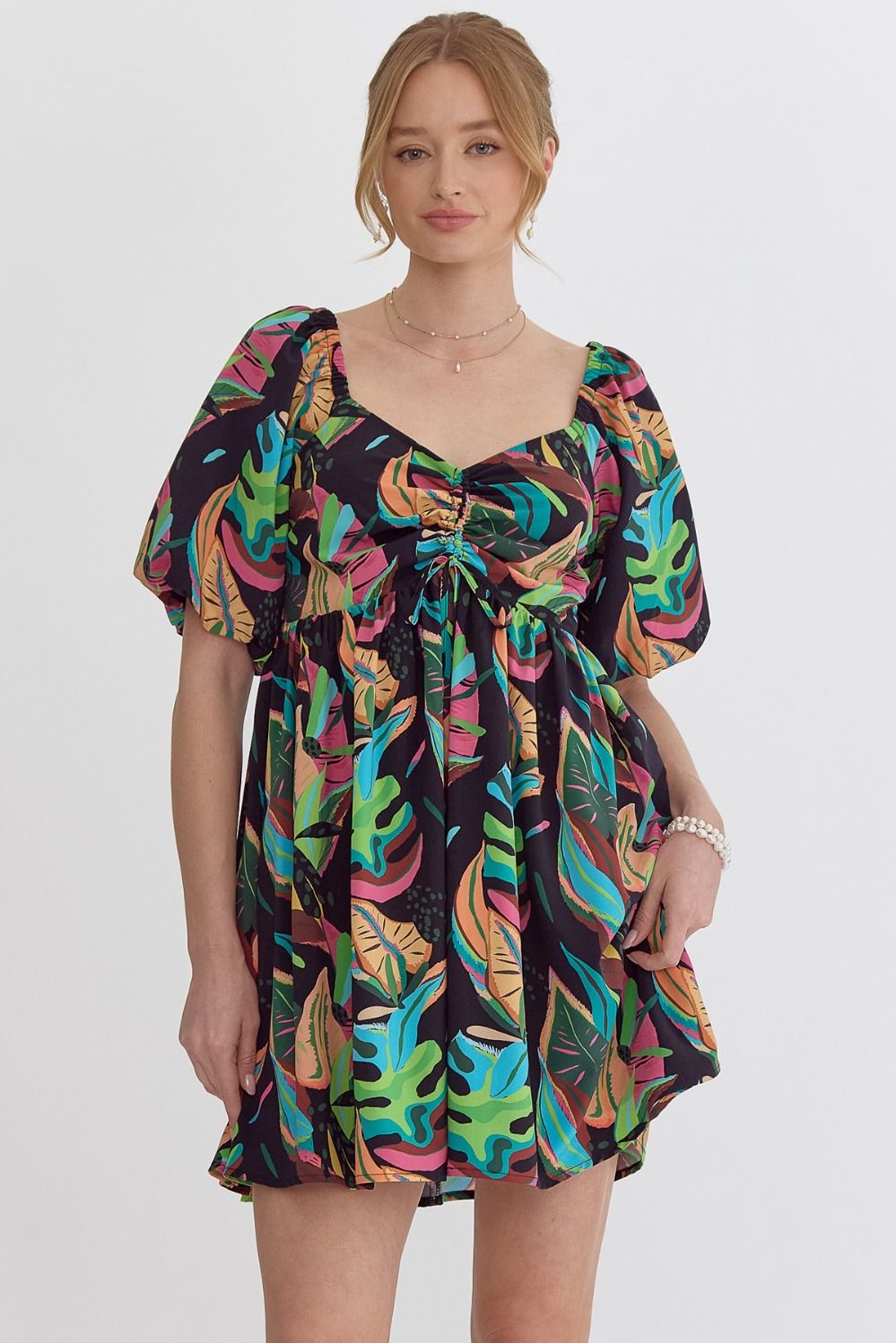Black Tropical Floral Dress