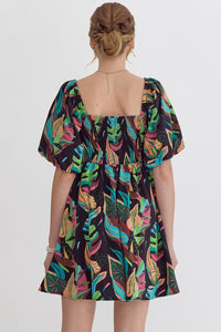Black Tropical Floral Dress
