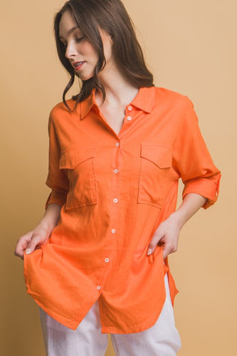 Orange Button Down Top