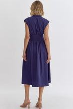 Navy Zipper Smocked Midi Dress
