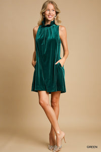 Green Velvet Ruffle Dress