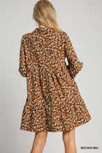 Brown Floral Collared Dress