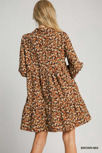 Brown Floral Collared Dress