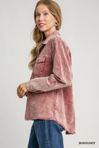 Burgundy Stone Wash Collared Shirt