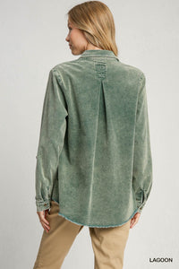 Hunter Green Stone Wash Collared Shirt