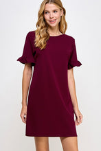 Burgundy Ruffle Sleeve Shift Dress