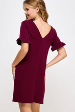 Burgundy Ruffle Sleeve Shift Dress