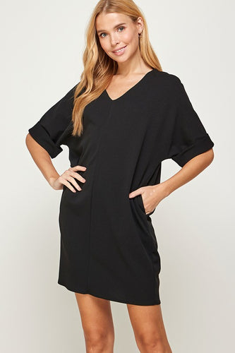 Black V-Neck Slouchy Dress