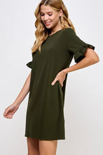 Olive Ruffle Sleeve Shift Dress