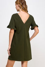 Olive Ruffle Sleeve Shift Dress