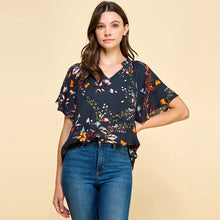 Teal Floral V-Neck Top