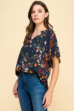 Teal Floral V-Neck Top