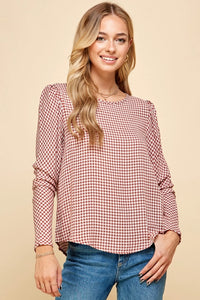 Rust Plaid Long Sleeve Top