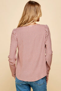 Rust Plaid Long Sleeve Top
