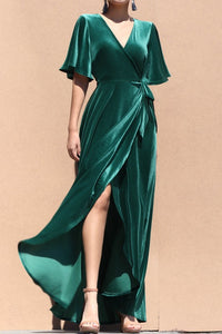Hunter Green Velvet Wrap Maxi Dress