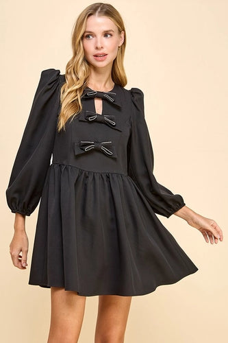 Black Rhinestone Bow Dress