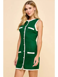 Green Textured Button Dress