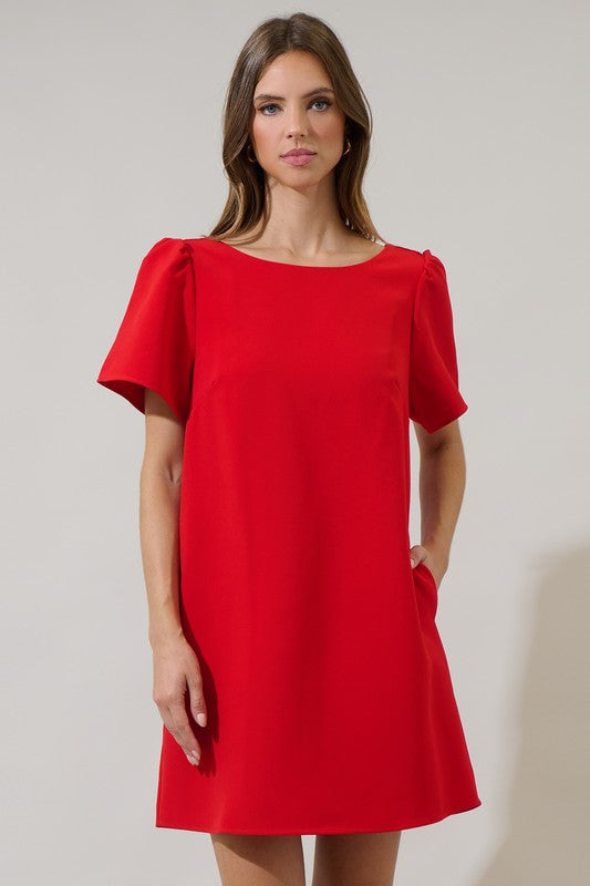 Red Bow Back Shift Dress