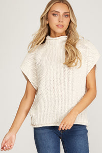Cream Sleeveless Mock Neck Sweater