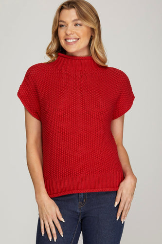 Red Sleeveless Mock Neck Sweater