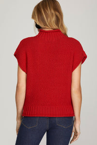 Red Sleeveless Mock Neck Sweater