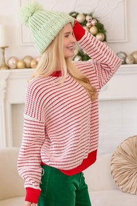 Red Waffle Stripe Sweater