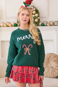 Green Merry Embroidered Sweater