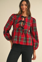 Red Plaid Bow Peplum Top