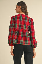 Red Plaid Bow Peplum Top