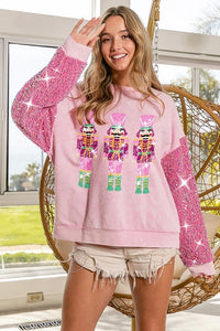 Pink Sequin Nutcracker Sweater
