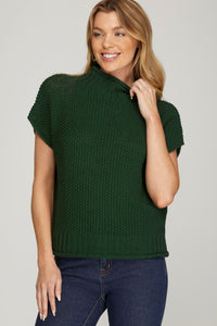 Green Sleeveless Mock Neck Sweater