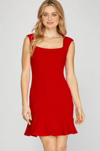 Red Square Neck Dress