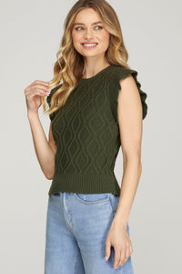 Olive Ruffle Sleeve Sweater