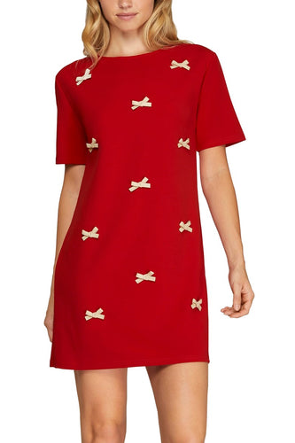 Red Bow Detail Knit Dress