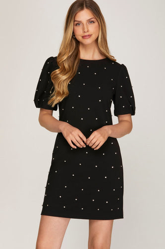 Black Rhinestone Trim Dress
