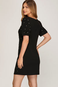Black Rhinestone Trim Dress