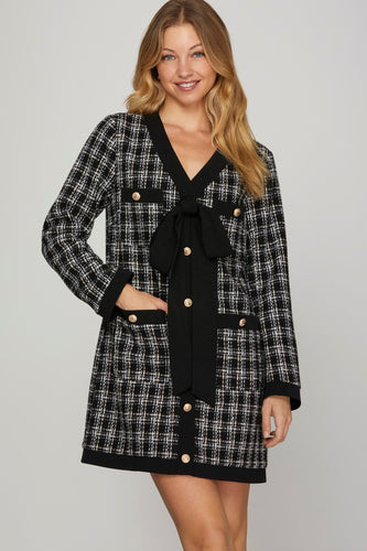 Black Long Sleeve Tweed Dress