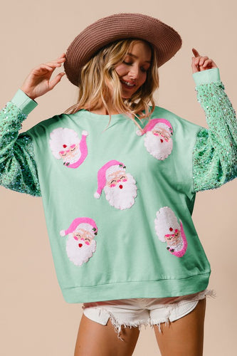 Mint Sequin Santa Sweater