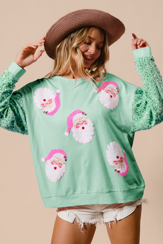 Mint Sequin Santa Sweater
