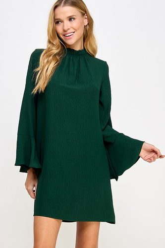 Hunter Green Bell Sleeve Shift Dress