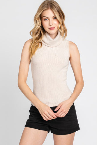 Oatmeal Sleeveless Turtleneck Top