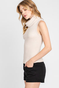 Oatmeal Sleeveless Turtleneck Top